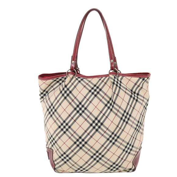 BURBERRY Nova Check Blue Label Tote Bag Nylon Beige Red Auth 49770 - Picture 2 of 16